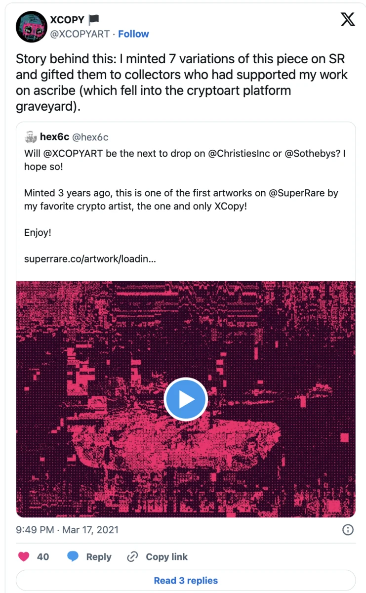 XCOPY tweet on the Ascribe-era variations of Loading New Conflict, March 2021
